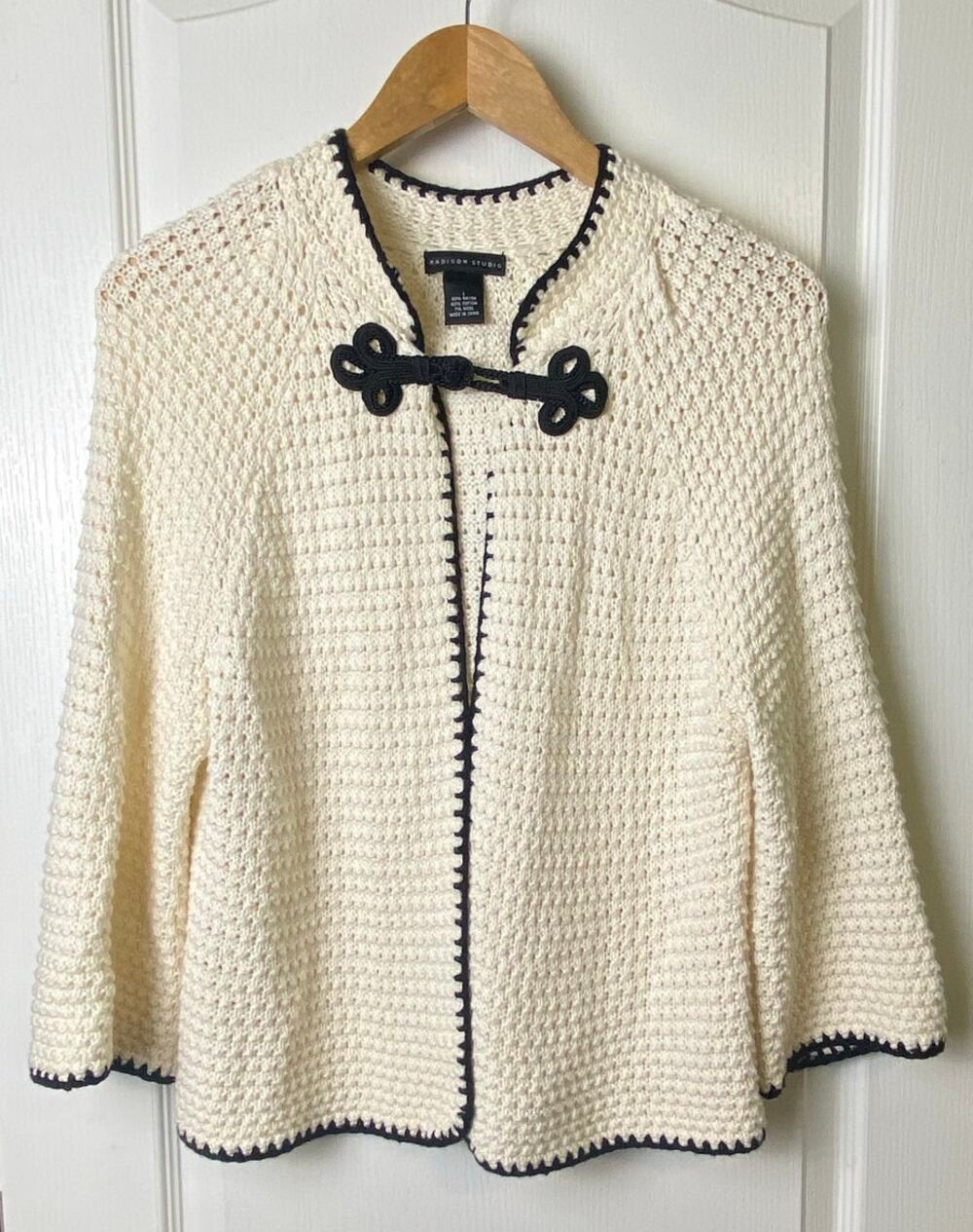 Madison Studio Ivory Open Weave Crochet Cardigan Cottagecore Women's Large
